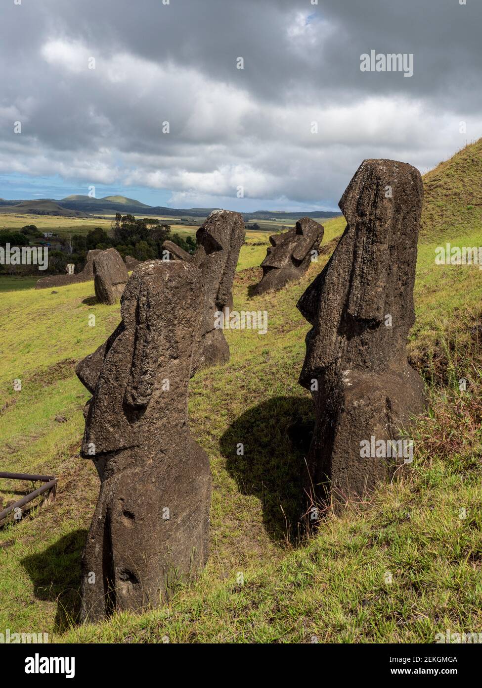 Moai statues at Rano a Raraku, Easter Island, Chilean Polynesia Stock Photo