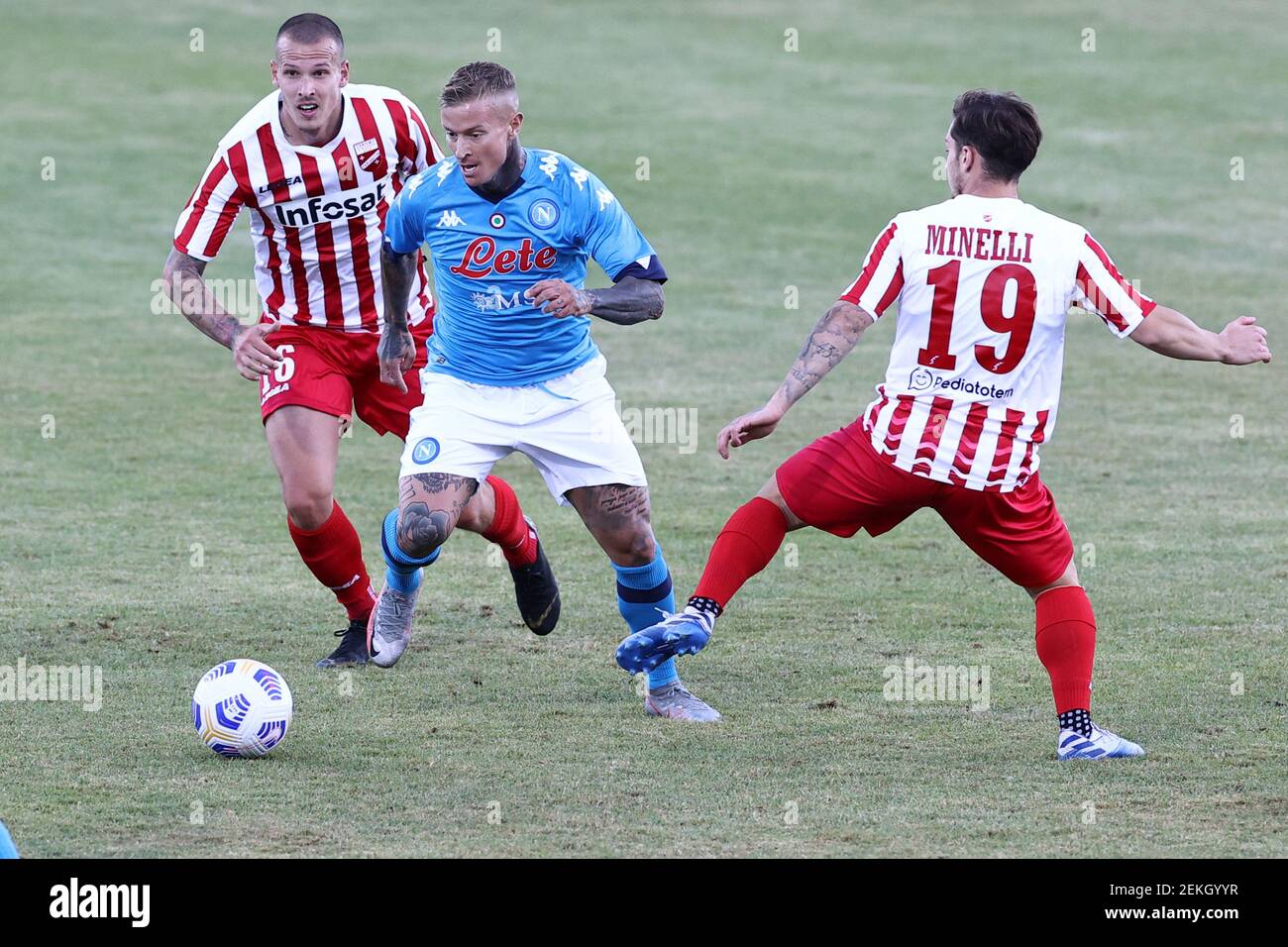 Amato Ciceretti of Napoli SSC compete for the ball during the friendly  football match between SSC Napoli and SS Teramo Calcio 1913 at stadio  Patini in Castel di Sangro, Italy, September 04,