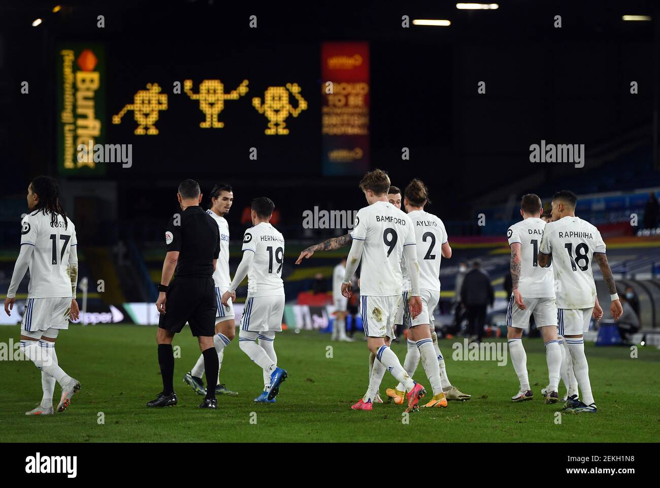 Leeds United's Stuart Dallas celebrates scoring their side's second goal of the game with team-mates during the Premier League match at Elland Road, Leeds. Picture date: Tuesday February 23, 2021. Stock Photo