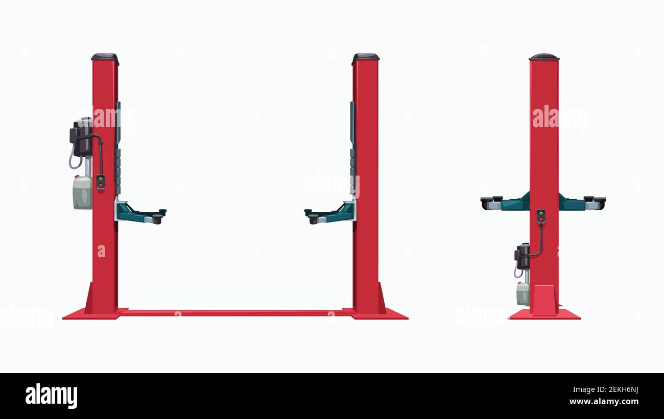 front and side view red car lift Stock Vector