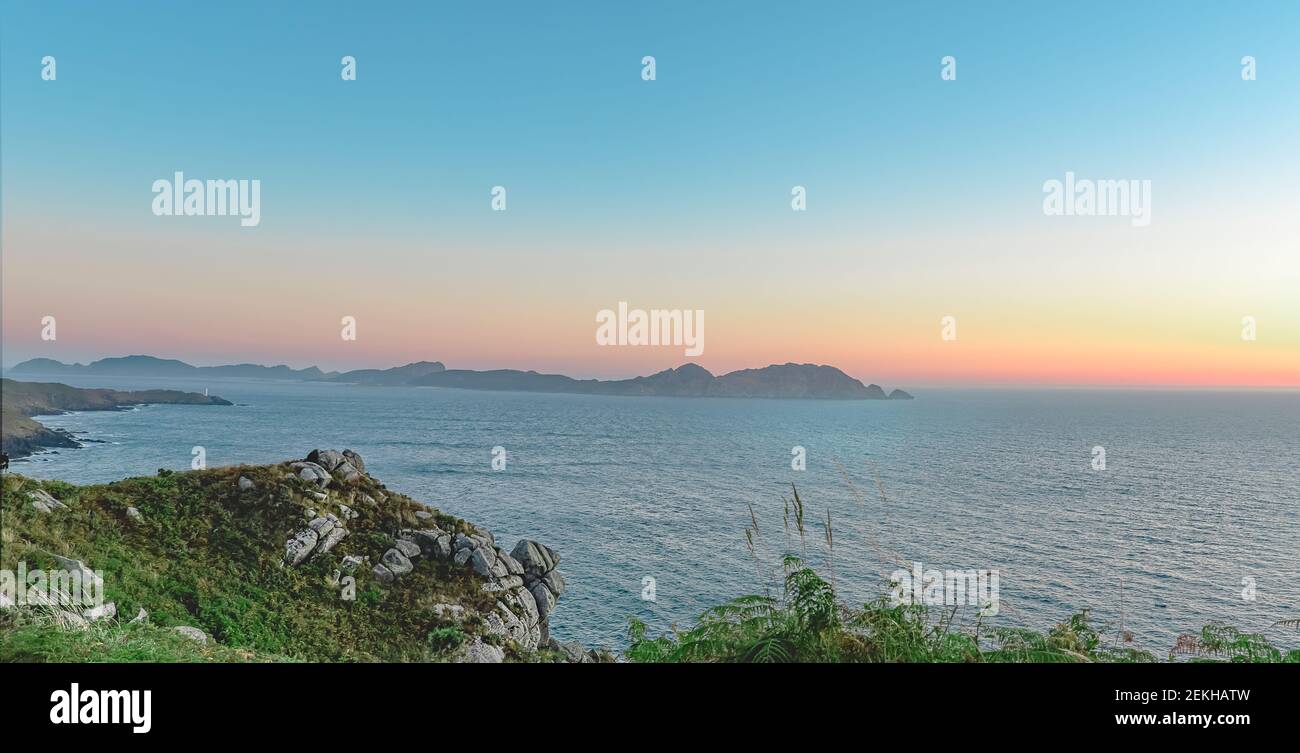 sea coast at sunset see the beaches of Galicia in Spain Stock Photo