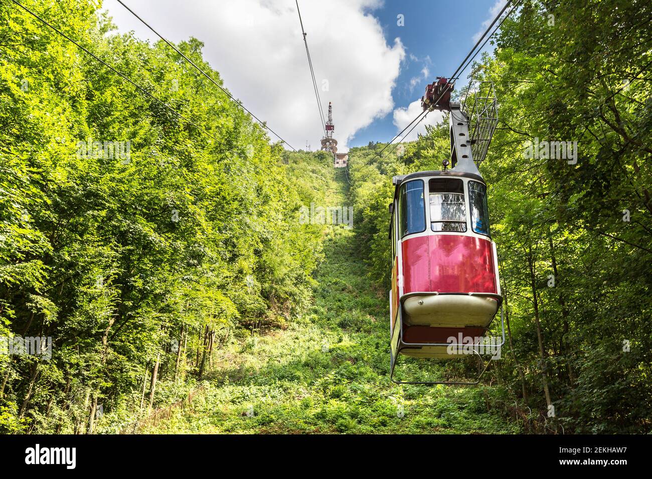 Cable car in Brasov city in a summer day in Transylvania, Romania Stock