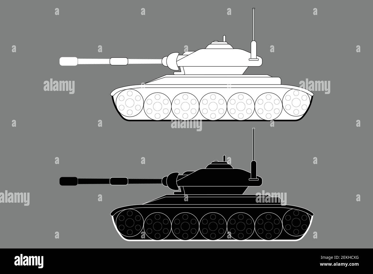Side view of a tank - black and white outline Stock Vector