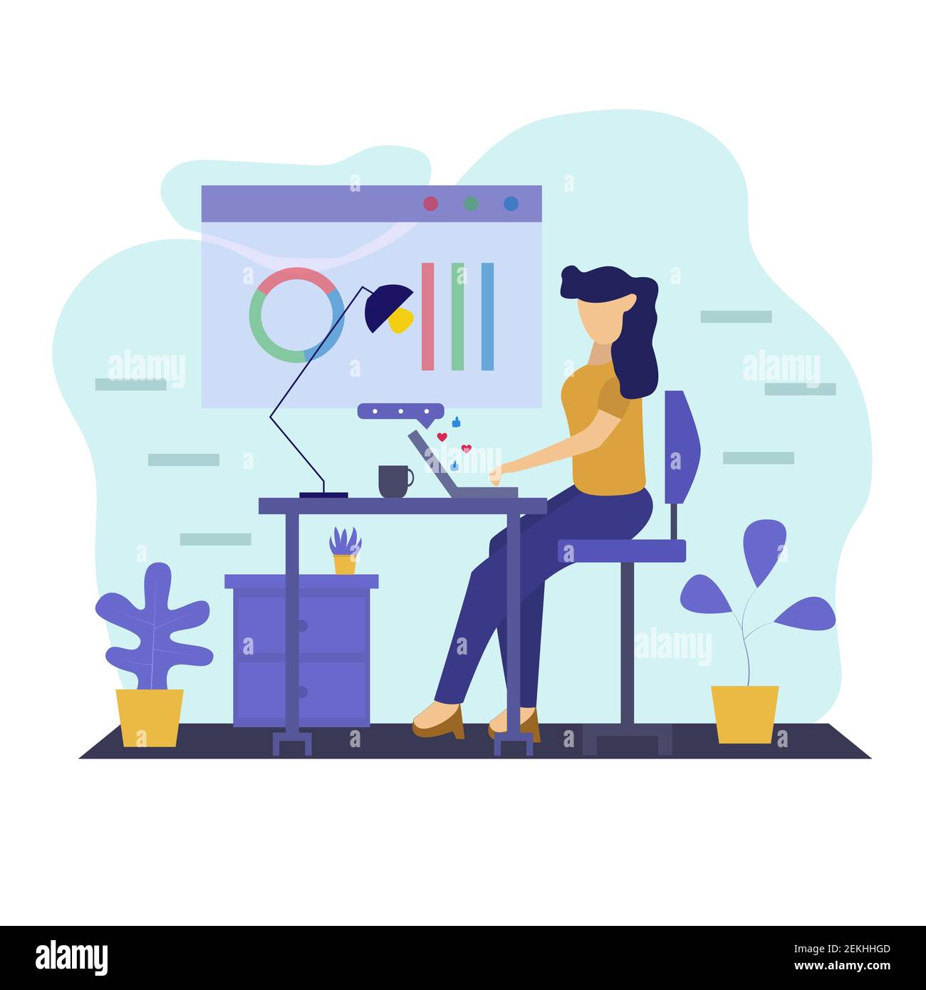 Illustration vector design of woman's working on laptop Stock Vector