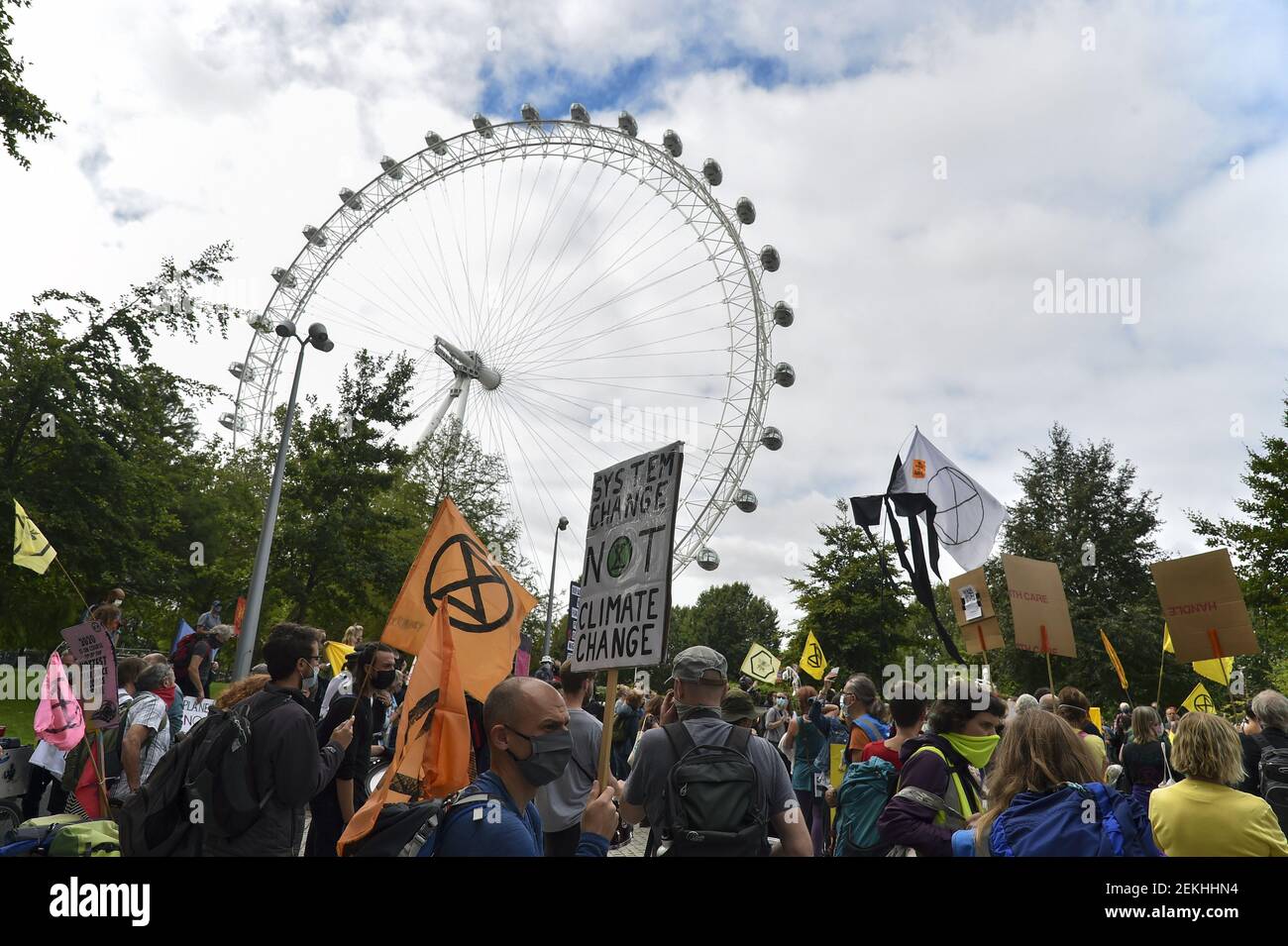 Extinction Rebellion protesters are seen outside Shell Tower in front ...
