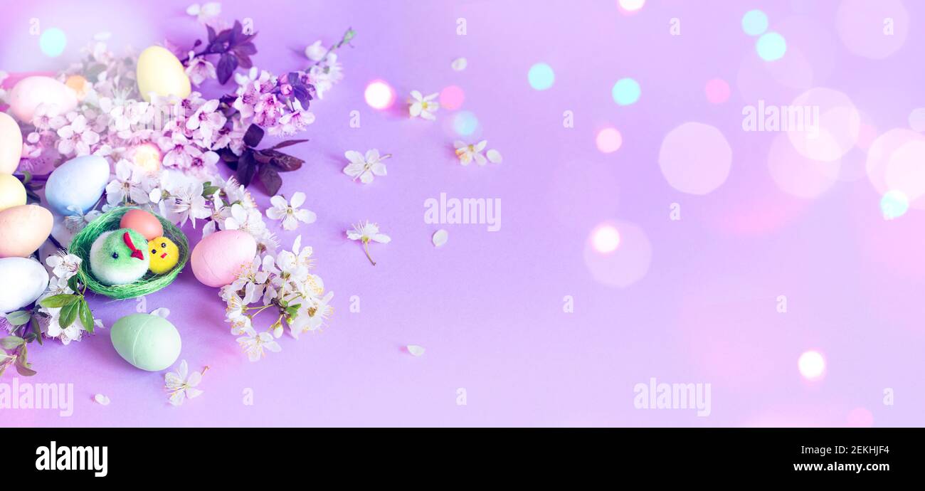 Easter eggs with cherry blossom Stock Photo