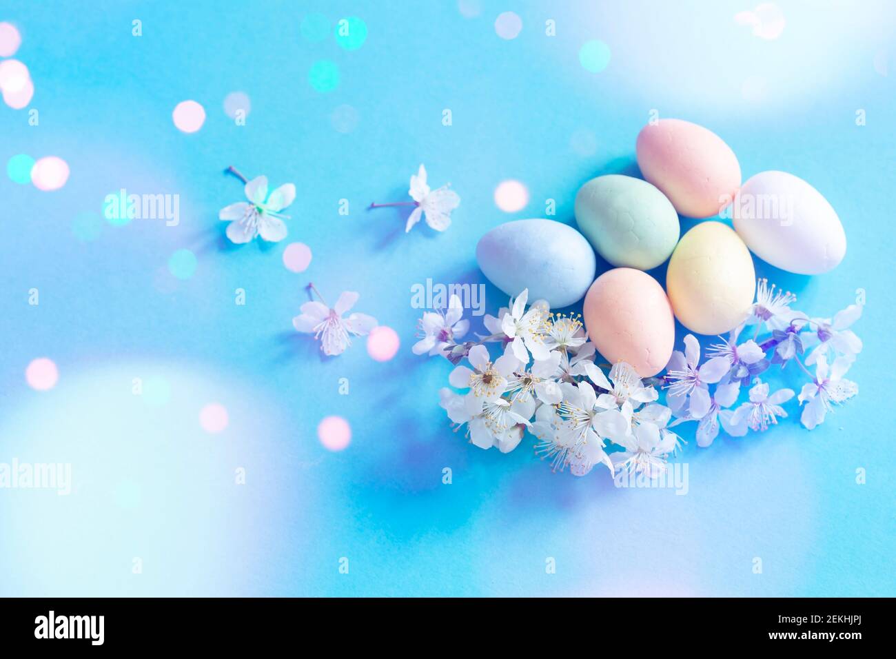 Easter eggs with cherry blossom Stock Photo