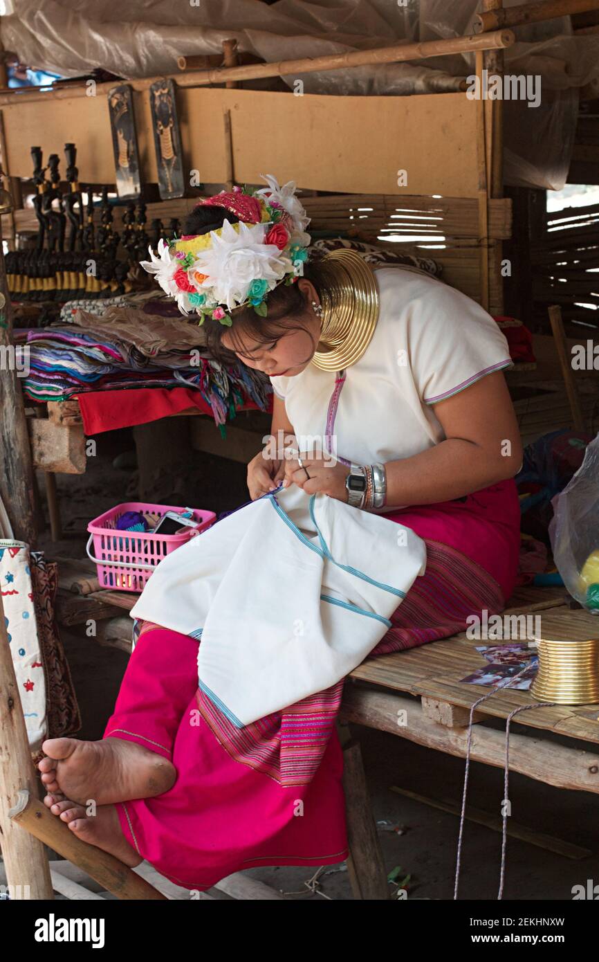 Giraffe women village, karen village Stock Photo