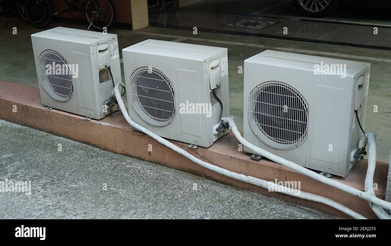 Old Air Conditioner Outdoor Units in the Building Stock Photo Alamy