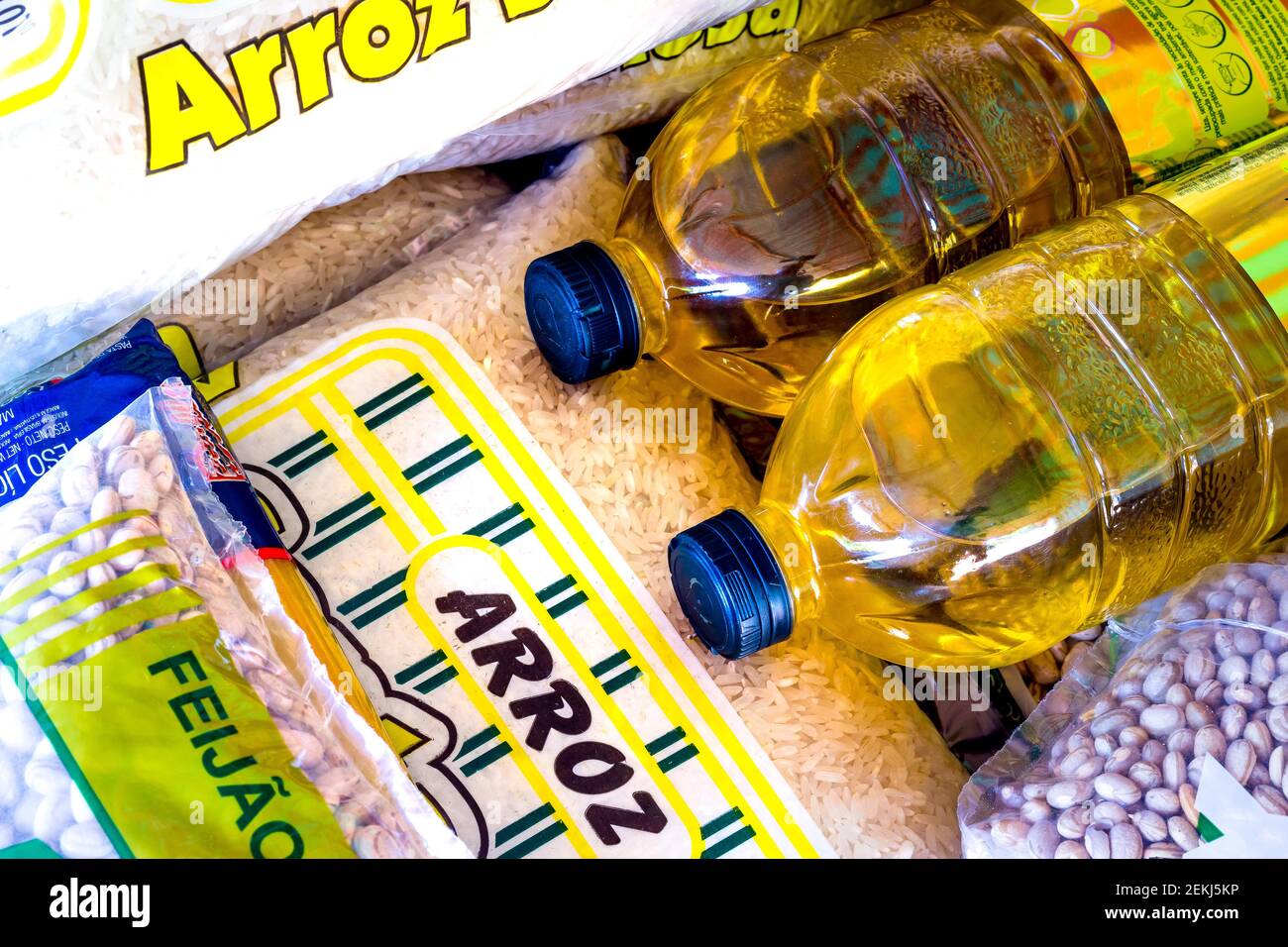Packet of rice and beans and soy oil. The price of the rice package has ...