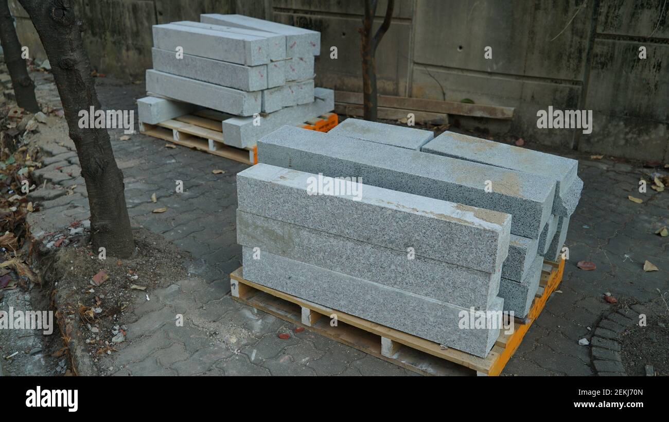 Cement structure for sidewalk block repair work Stock Photo Alamy