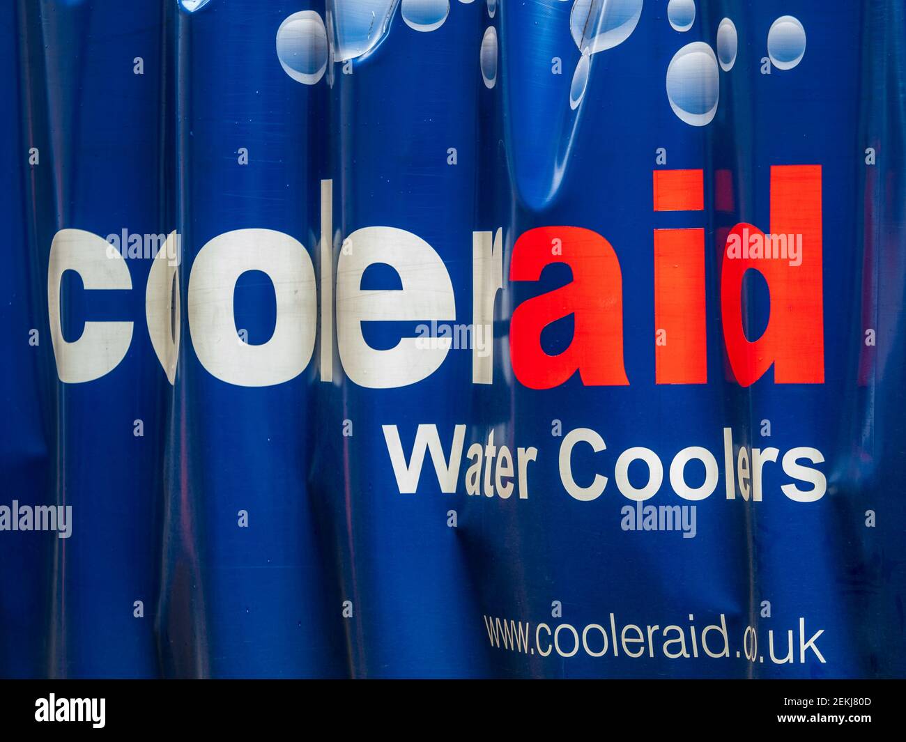 Cooleraid Ltd logo on a delivery truck tarpaulin - Cooleraid is a leading UK based supplier of water coolers & dispensers. Est 1993. Stock Photo