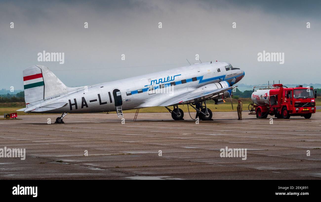 Lisunov Li-2 in Malev Livery. The Lisanov Li-2 is a license-built Soviet-version of the Douglas DC-3, built between 1939 & 1952. HA-LIX was built 1949. Stock Photo