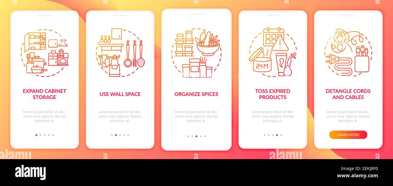 Decluttering tips onboarding mobile app page screen with concepts Stock Vector