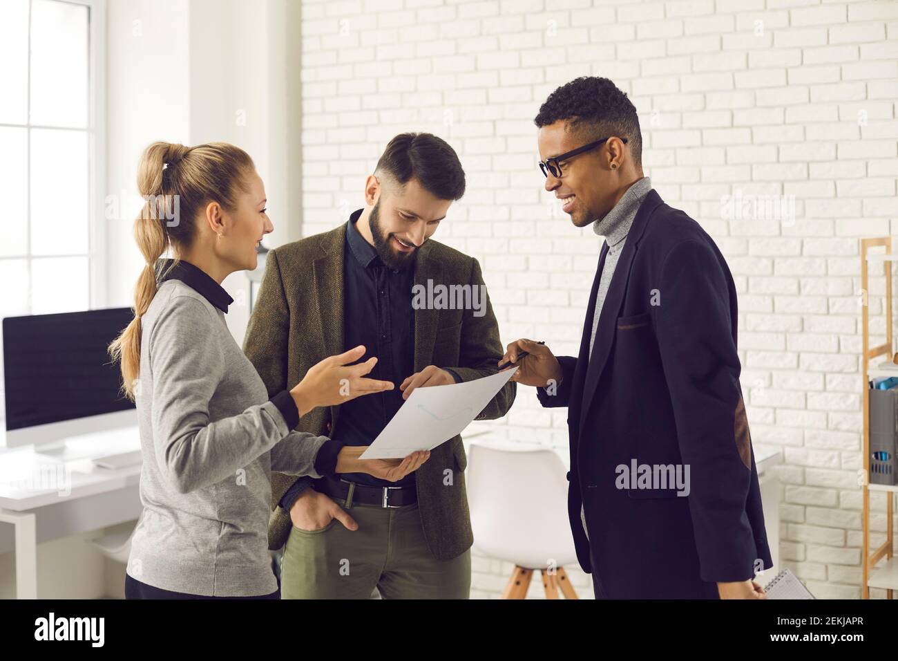 Brainstorming, negotiations, multiethnic business group team concept Stock Photo