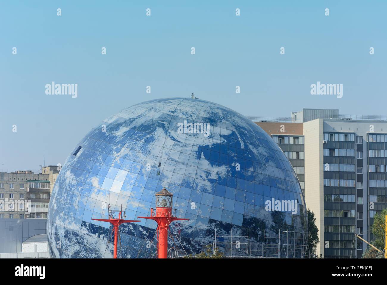 Kaliningrad, Russia - September 2020: Museum of World Ocean in building of large glass ball, the globe planet Earth. Stock Photo