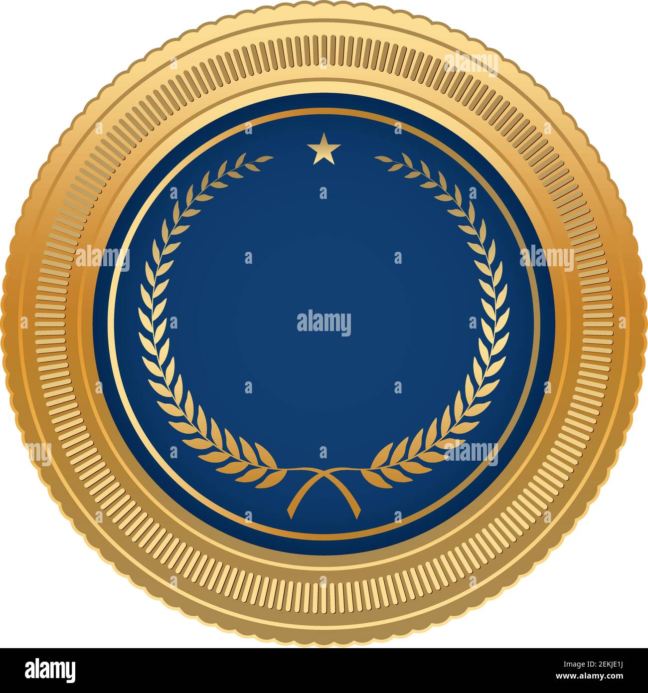 Medal Award vector with gold frame and blue medal on white isolated back. Vector Illustration with gold frame, laurel wreath, star and blue medal. Stock Vector