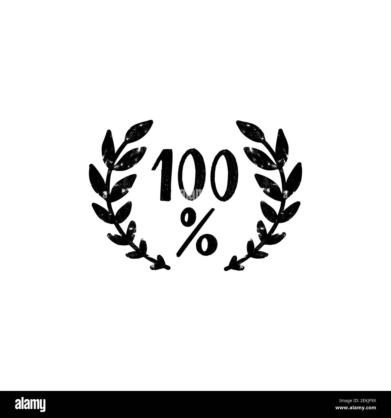 100 percent vector logo - a vintage handmade one hundred percent sign in a laurel wreath in a stamp print style. Vintage vector illustration Stock Vector