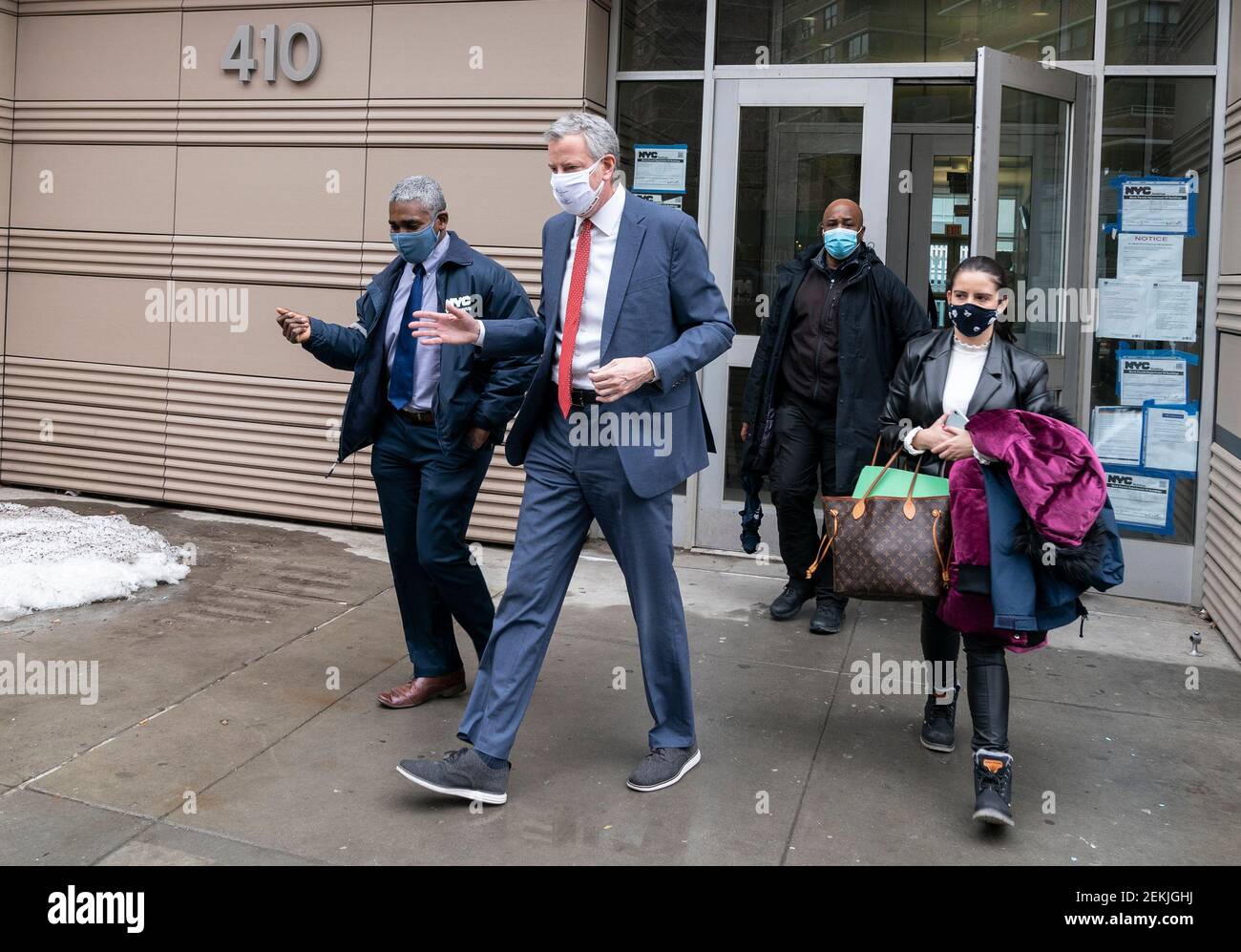 Mayor de Blasio and Commissioner of Department of Veterans Services James Hendon seen after