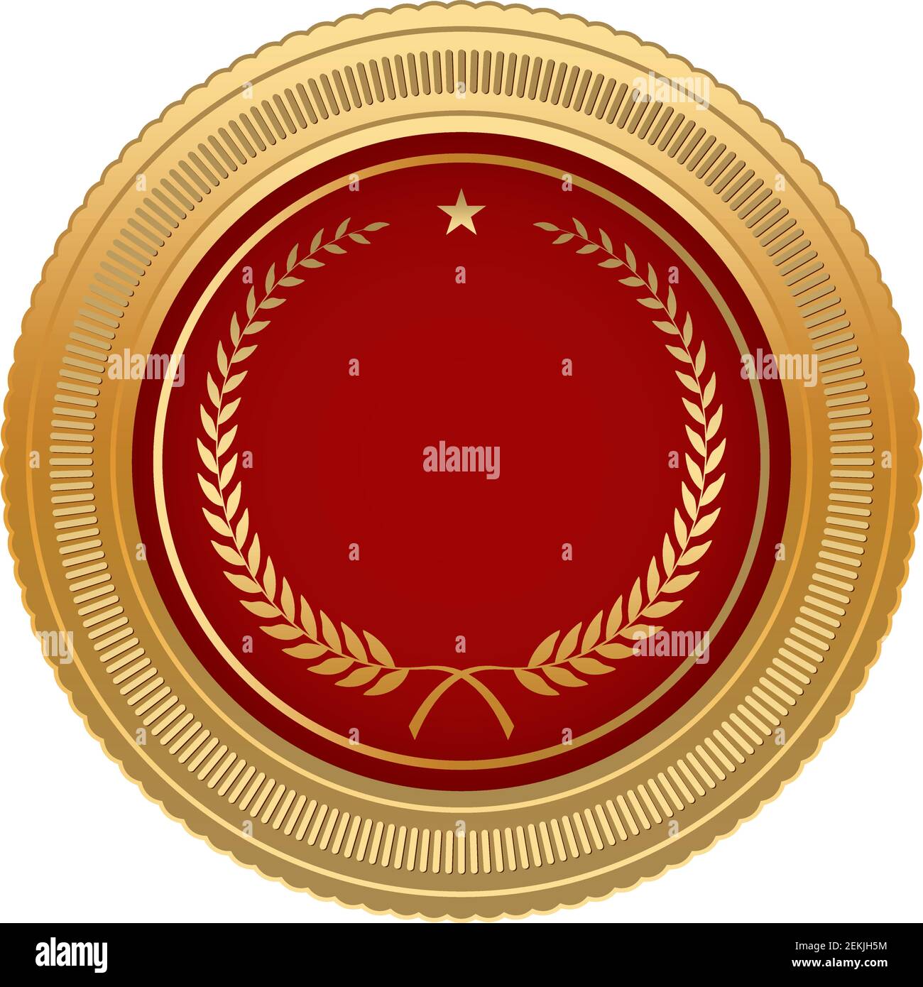 Medal Award vector with gold frame and red medal on white isolated back. Vector Illustration with gold frame, laurel wreath, star and red medal. Stock Vector