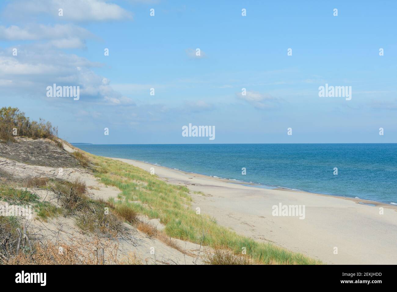White sand beach on Baltic Sea coast. National Park Curonian Spit. Stock Photo