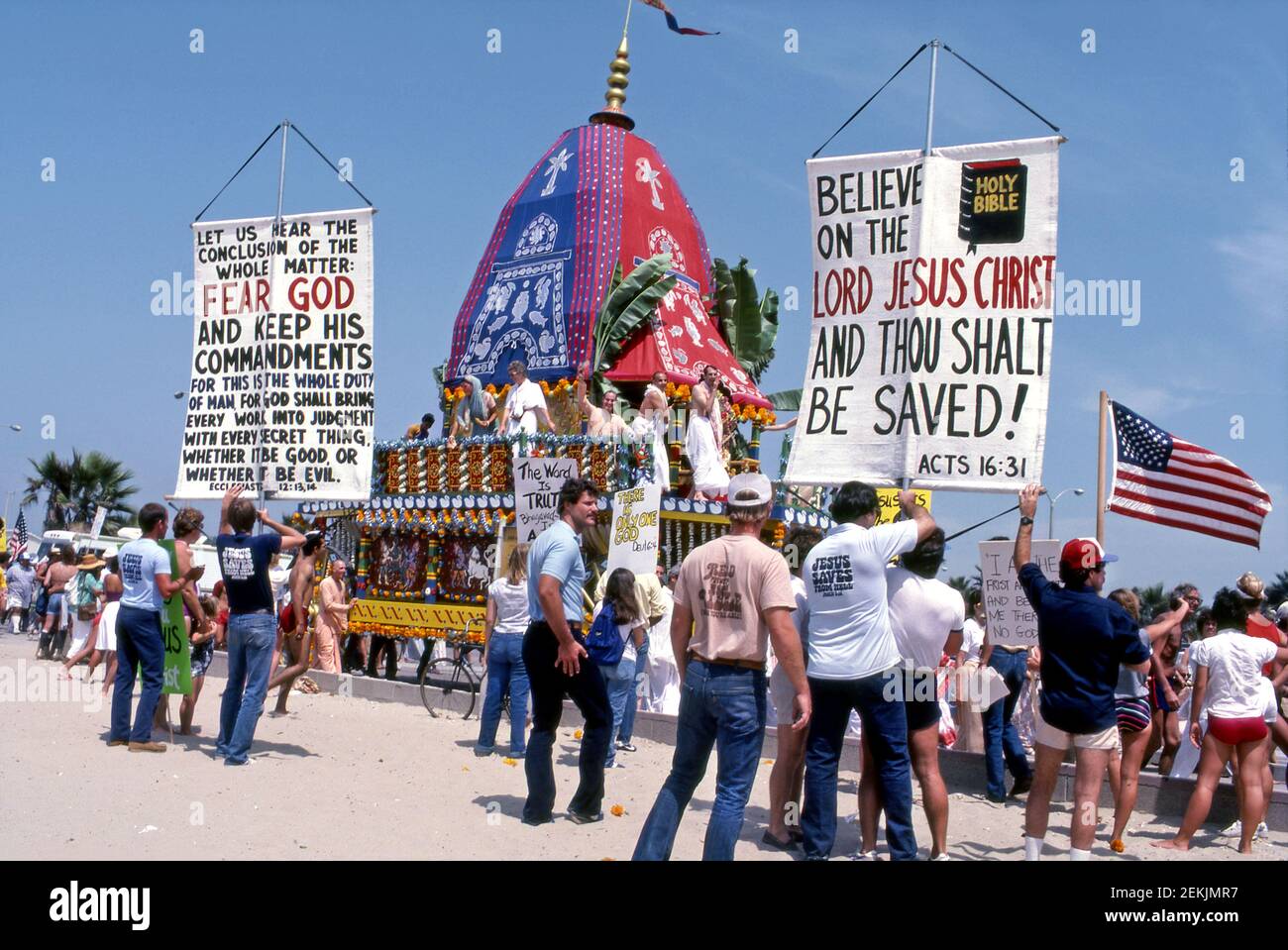 Religious Christian protesters at a Hare Krishna Festival of Chariots