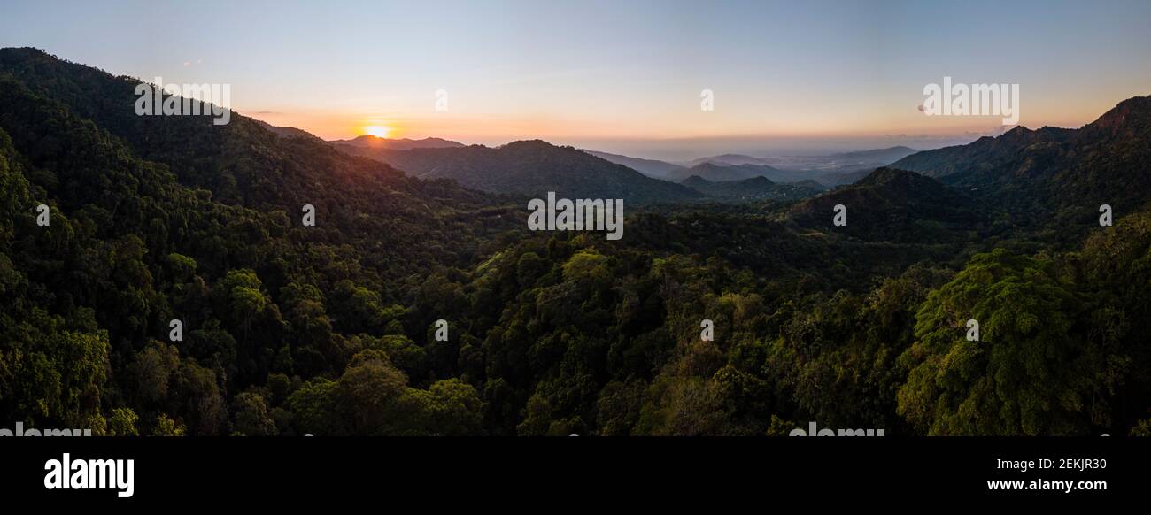 Minca mountain landscape at sunrise, Magdalena Department, Caribbean, Colombia Stock Photo