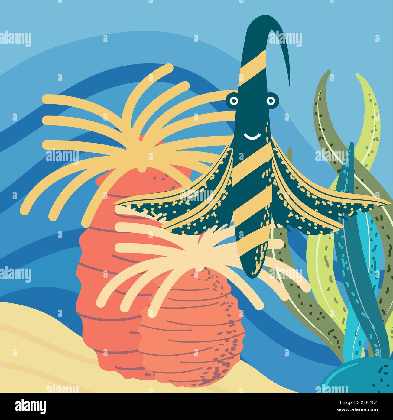 underwater world exotic fish coral reef and algae vector cartoon ...