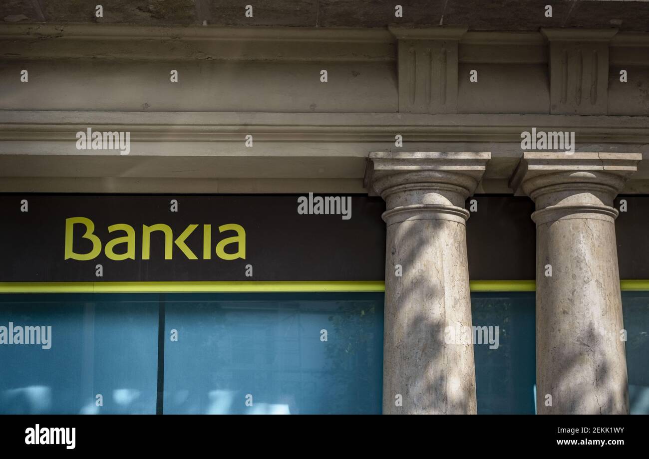 The Bankia logo is seen on the facade of one of its bank offices in ...