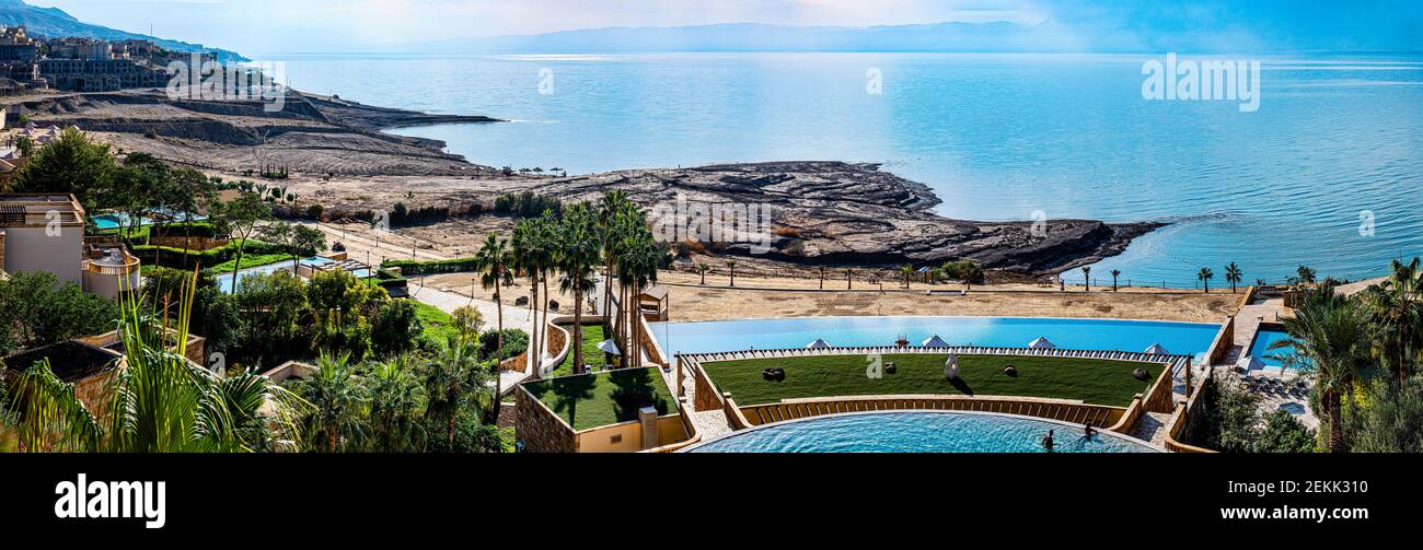 Beach resort along Dead Sea, Jordan Stock Photo