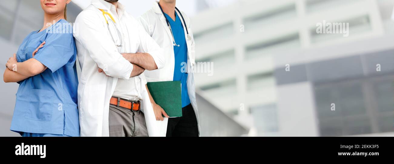 Healthcare people group. Professional doctor working in hospital office or clinic with other