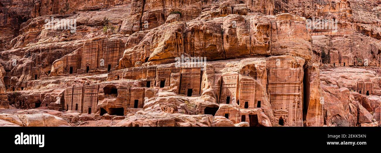 View of Street of Facades, Petra, Jordan Stock Photo