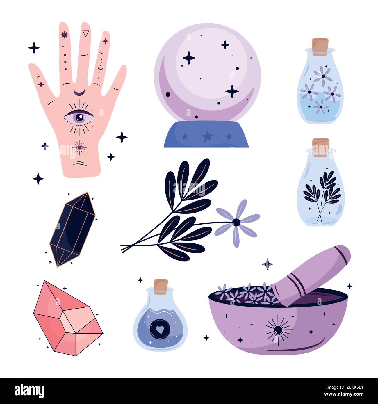 bundle of nine esoteric art set icons in white background Stock Vector ...