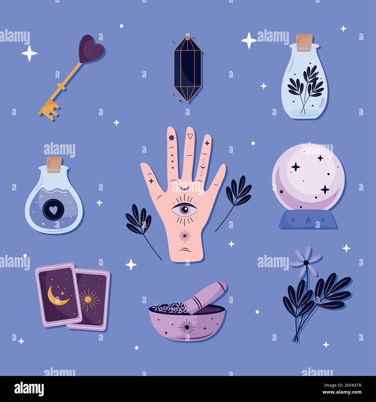 bundle of nine esoteric art set icons in blue background Stock Vector ...