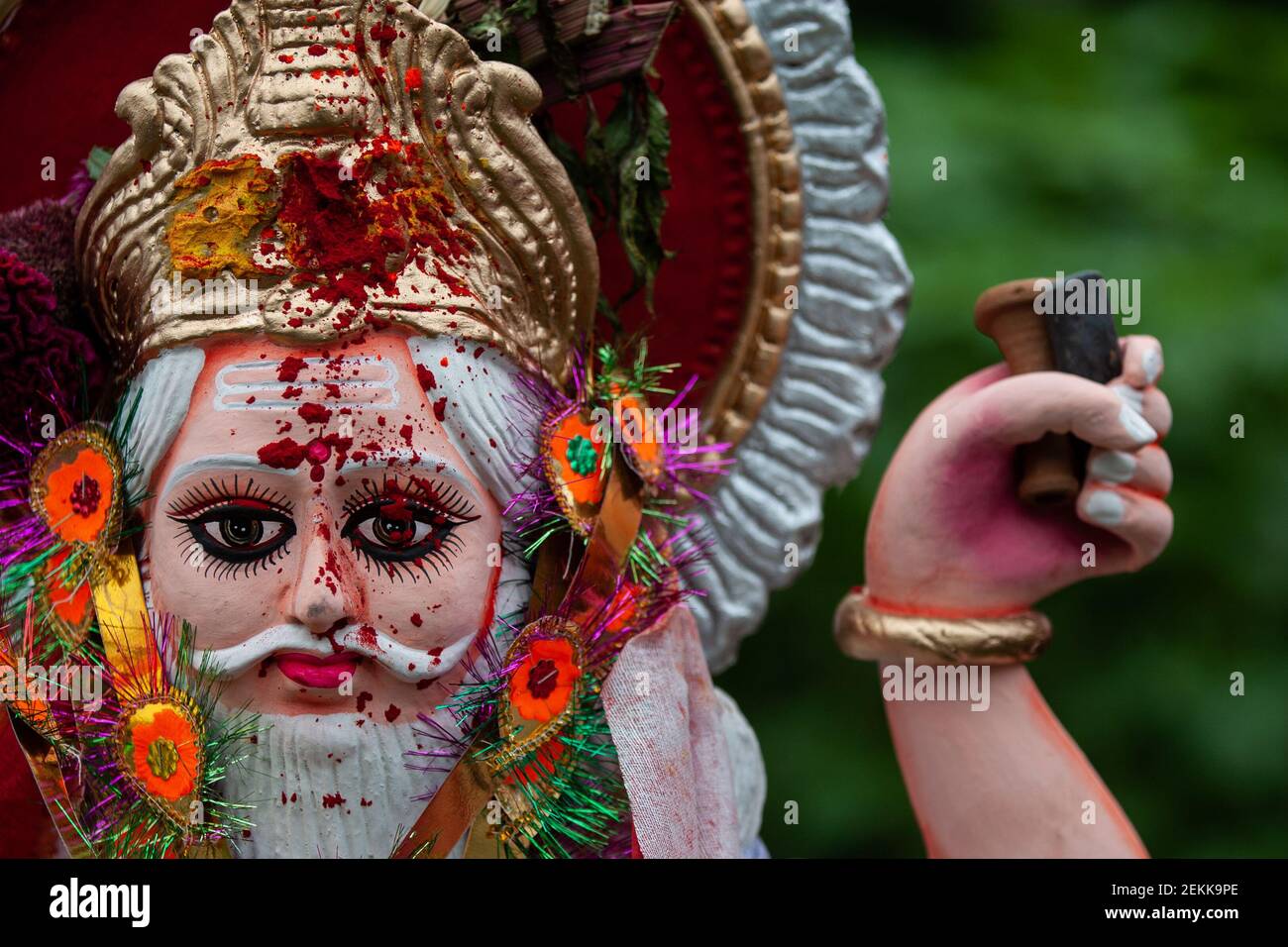 An idol of lord Vishwakarma seen during the celebration. Immersion ...