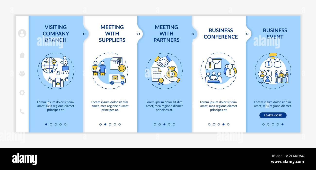 Business travel types onboarding vector template Stock Vector