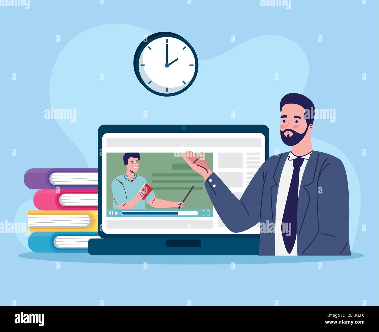 teacher and student with laptop online education Stock Vector Image ...