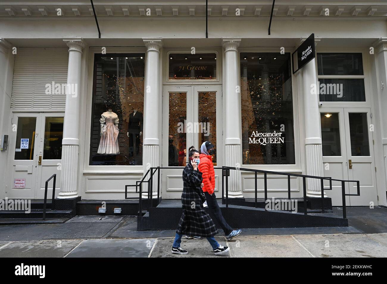 New York, USA. 23rd Feb, 2021. View of UK designer Alexander McQueen retail  store in the Soho neighborhood of New York, NY, February 23, 2021. British  and Italian Fashion Week shows are