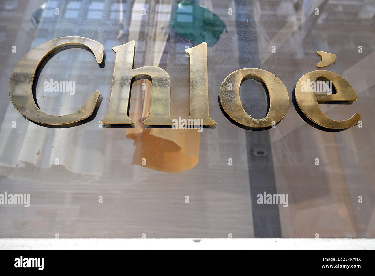 French luxury fashion brand Chloé logo at its retail store in the Soho  neighborhood of New York, NY, February 23, 2021. British and Italian  Fashion Week shows are underway in Europe this