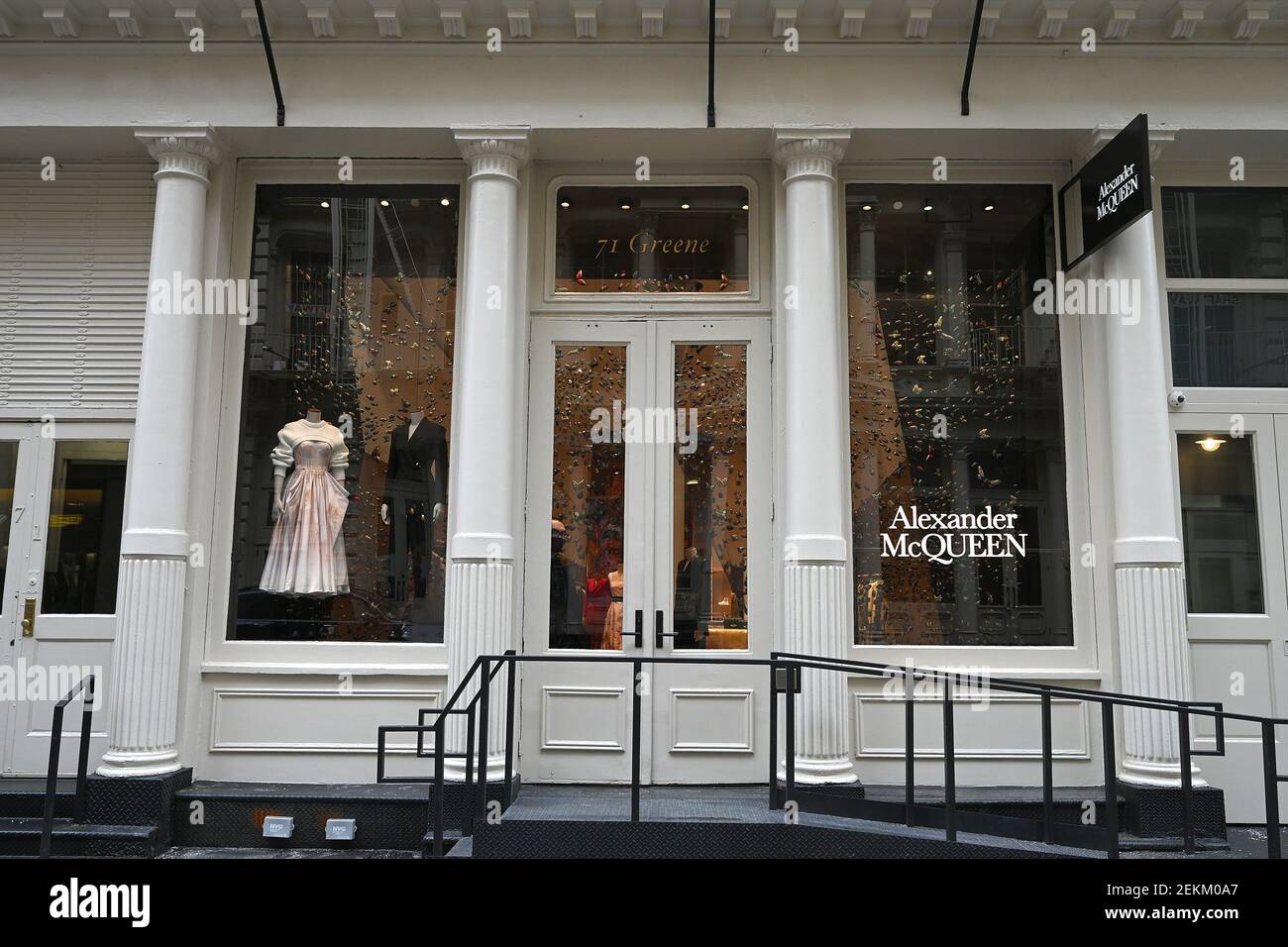 View of UK designer Alexander McQueen retail store in the Soho neighborhood  of New York, NY, February 23, 2021. British and Italian Fashion Week shows  are underway in Europe this week. (Photo