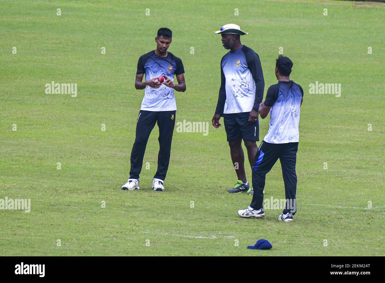 Bangladesh National Cricket Player Mustafizur Rahman L And Bowing Coach Ottis Gibson M Seen During Practice Session At Sher E Bangla National Cricket Stadium In Dhaka Bangladesh On September 21 Bangladesh
