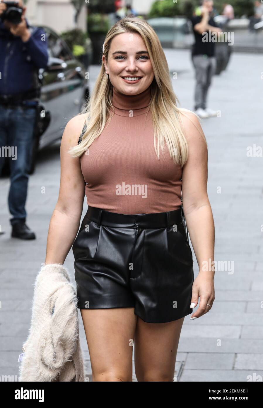 Sian Welby departs The Global Radio Studios in London. (Photo by Brett
