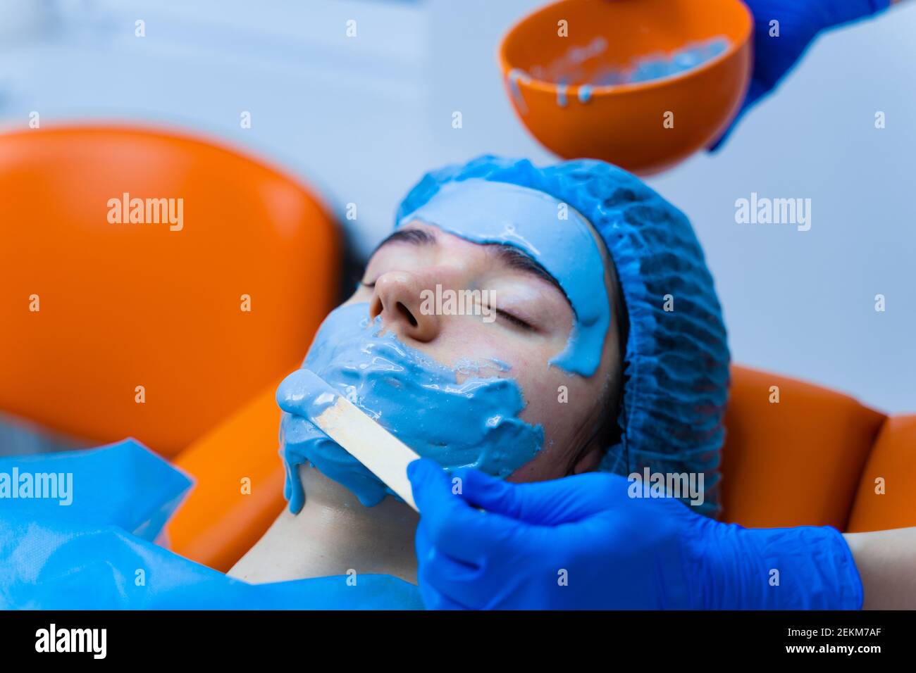 Alginate moisturizing mask for face and skin of young girl. Spa