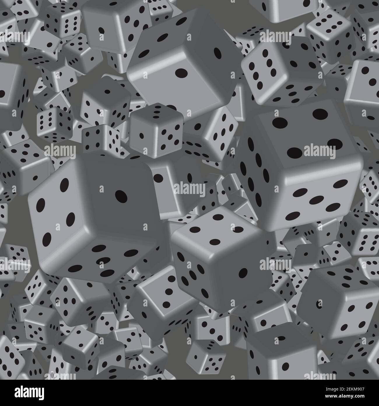 Gray Dice Seamless Pattern, 3D Illustration on Gray Background Stock Vector