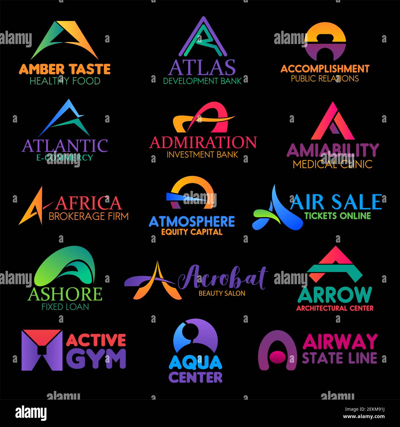 A icons and symbols of sport, industry and technology company. Vector