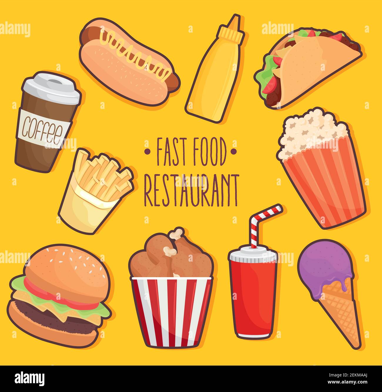fast food lettering with set icons Stock Vector Image & Art - Alamy