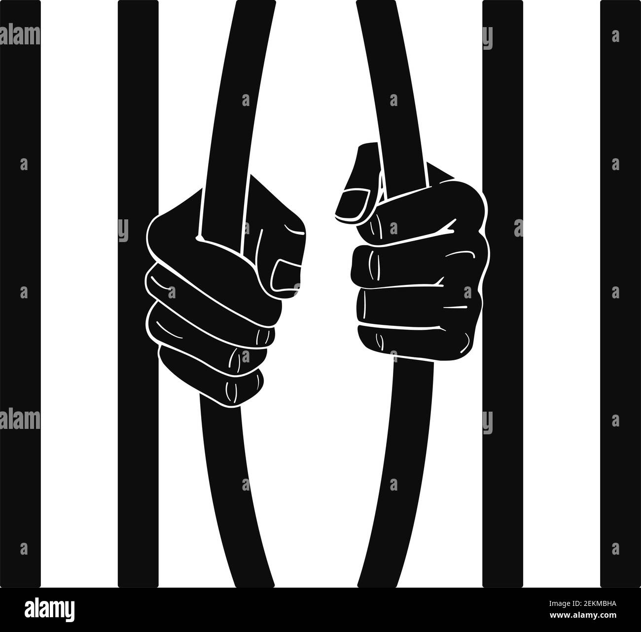 Fists bend prison bars as jail break freedom concept in vector silhouette Stock Vector