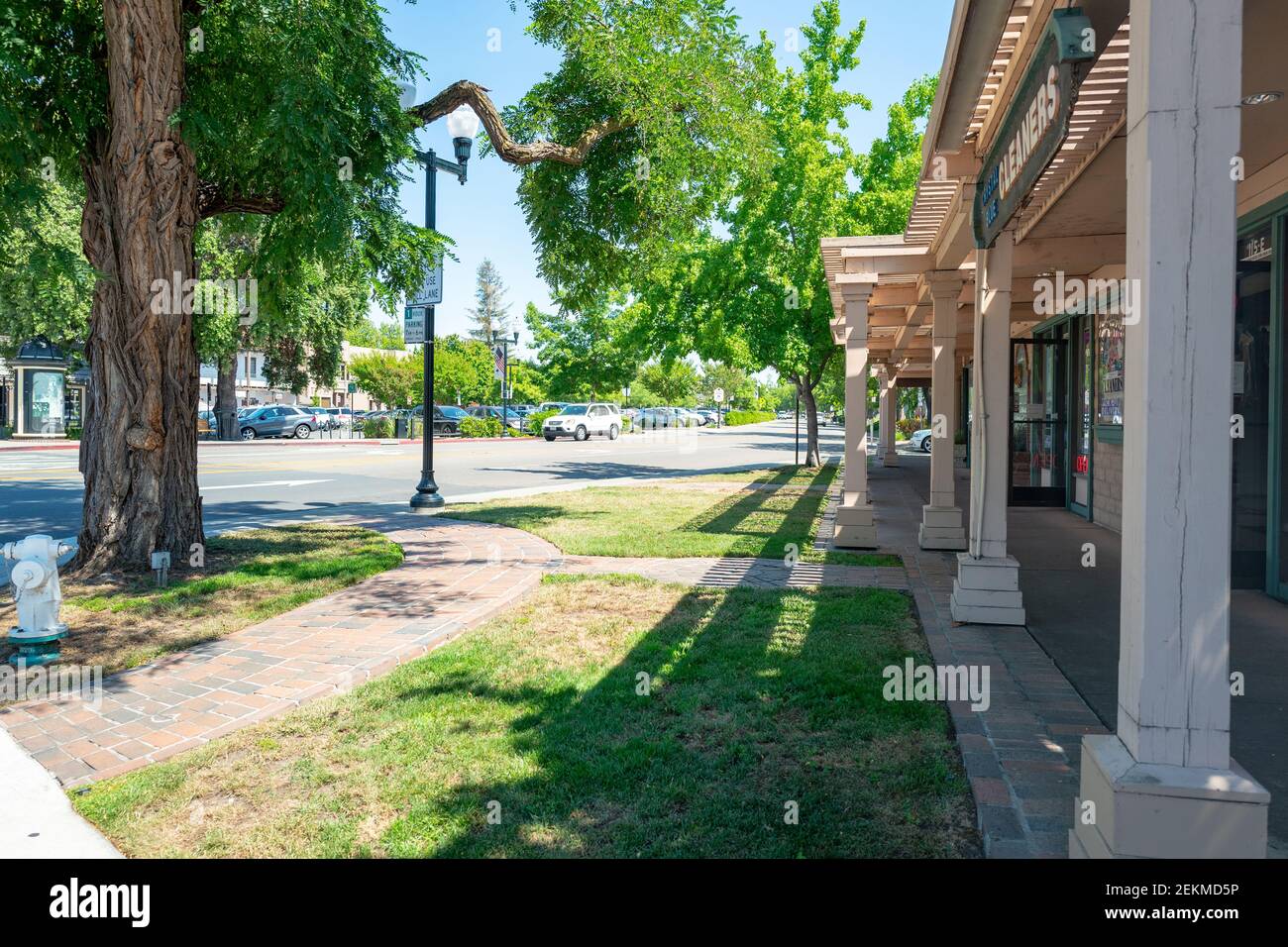 Stores are visible in downtown Danville, California, June 24, 2020