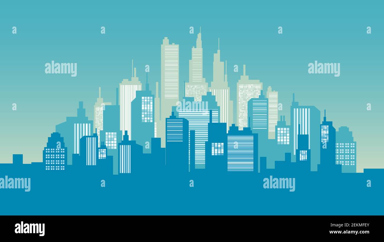 Urban Silhouette Panoramas in Morning sky. Vector Cityscape illustration. Stock Vector