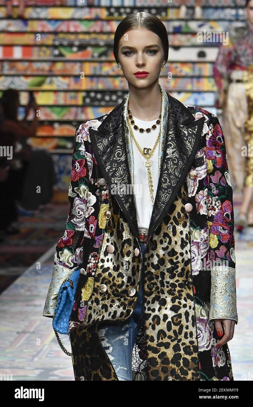 A model walks on the runway during the Dolce Gabbana womenswear fashion ...